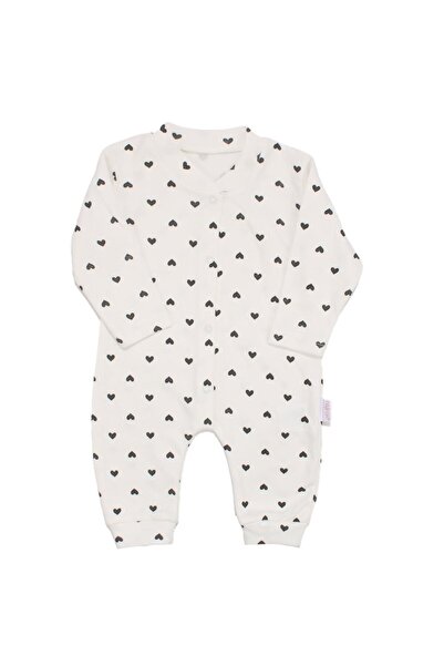 bebegen Baby Girl White Black Heart Snap Jumpsuit