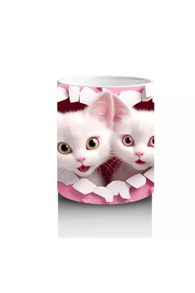 Wisdom Rain Twin Cats Looking Out of a Heart-Shaped Crack – Printed Coffee Mug