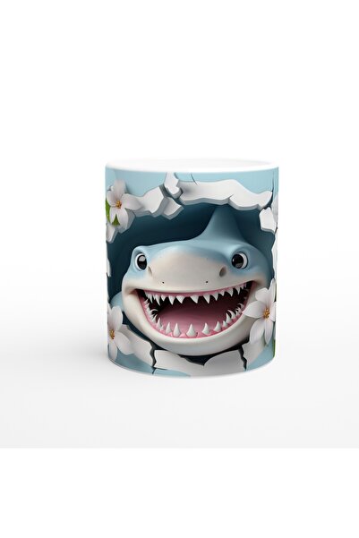 Wisdom Rain Cheerful Shark and Flower Themed Mug Cup That Holes the Wall