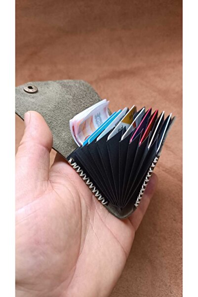 cgderi Genuine Real Leather 10 Compartment Women Men Accordion Wallet Card Holder Khaki Green