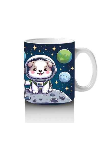 Wisdom Rain Space Flag Spur Milk-Loving Children's Mug with Cute Dog Pattern