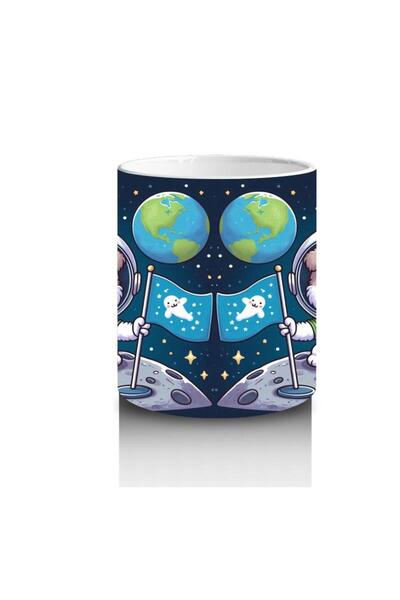 Wisdom Rain Space Flag Spur Milk-Loving Children's Mug with Cute Dog Pattern