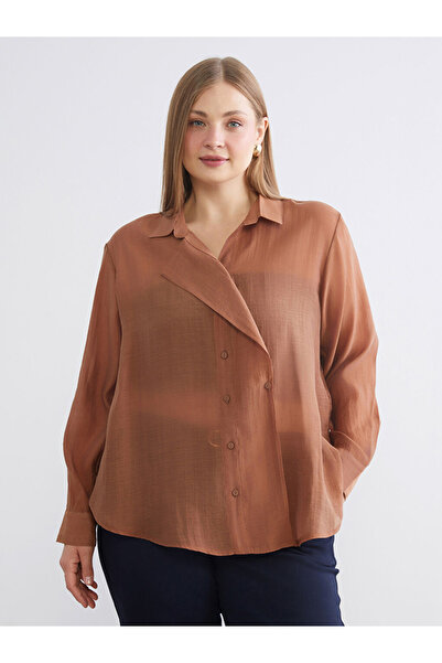 LC Waikiki Classic Beige Double-Breasted Collar Women's Shirt Tunic