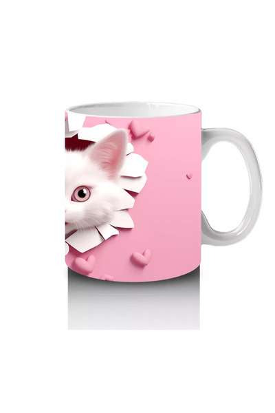 Wisdom Rain Twin Cats Looking Out of a Heart-Shaped Crack – Printed Coffee Mug