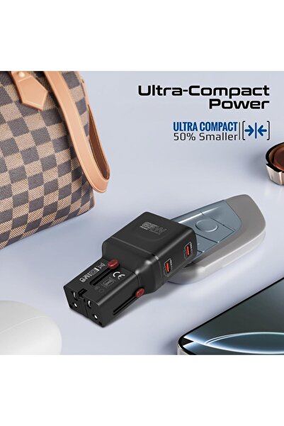 Promate TriPlug-65PD 65W GaNFast Travel Charger, Dual USB-C PD with PPS