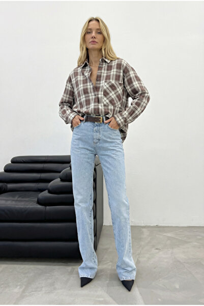 FEMELLE Women's Plaid Pattern Single Pocket 100% Cotton Shirt