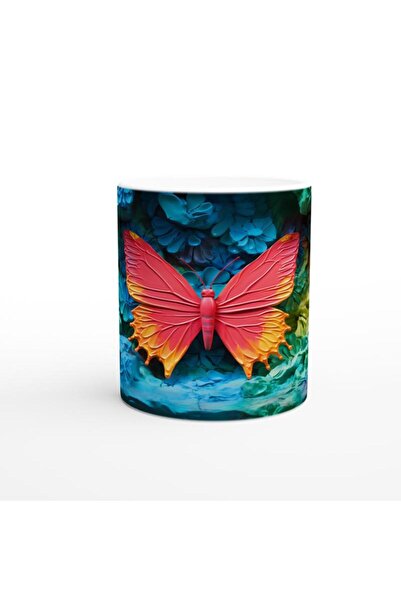 Wisdom Rain Orange Butterfly Themed Printed Mug with Rainbow Background