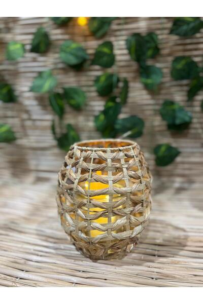 Ekodoğa 19 Cm Hasır Tombul Mumluk Dekoratif Küçük Hasır Mumluk