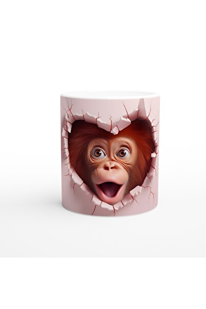 Wisdom Rain Confused Orangutan Looking from Heart Crack Themed Printed Mug