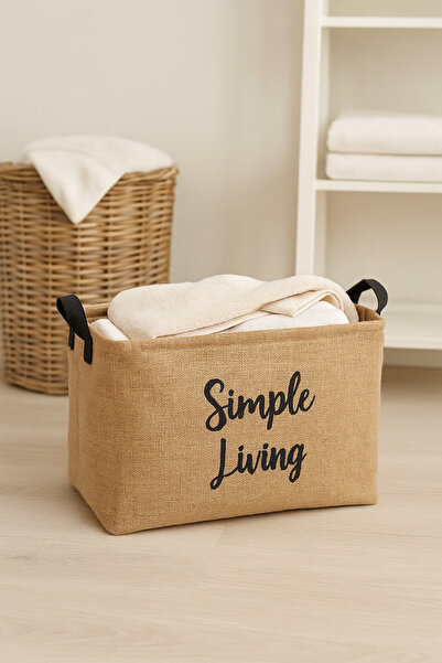 HomyJRs Jute Simple Living Printed Small Size Organizer Storage Basket 15X25X18