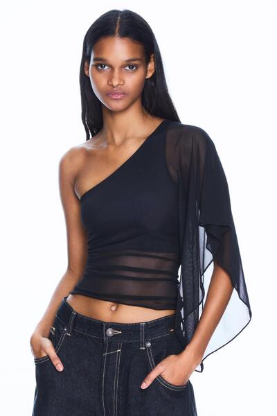 Bershka Asymmetric tulle T-shirt