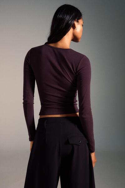 Bershka Long sleeve ruched print T-shirt