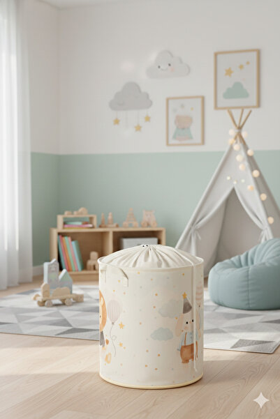 HomyJRs Rabbit Printed Mesh Multi-Purpose Toy Dirty Laundry Basket Folding Organizer Basket 37X40