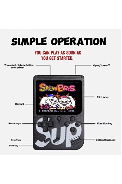 SUP وحدة تحكم ألعاب محمولة صغيرة 400 في 1، شاشة ملونة مقاس 3 بوصات