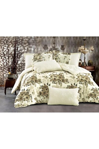 Alhabib bedding Double winter bedspread in sand with floral print, velvet , suitable for a 200x200cm bed, 6 pieces