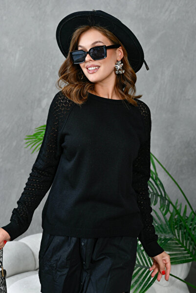 Park Karon Tricotaj pentru femei guler rotund Mâneci tricotaj cu aspect dantelat basic Pulover