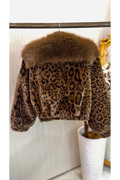 ŞEHRAZAT BUTİK Leopard Patterned Short Design Fur with Belt Detail
