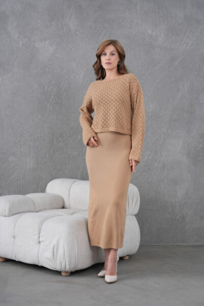 Park Karon Women's Boat Neck Knit Detail Blouse Dress Two-Piece Trko Set