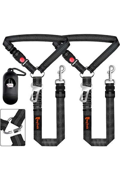 Elindor Set de 2 lese pentru câini cu centură de siguranță auto, 3 în 1, refl...