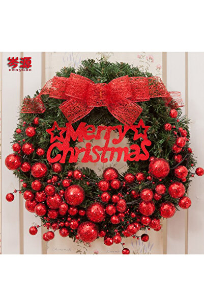 NO BRAND Christmas wreath decoration, wicker wreath door hanger, 30cm, red