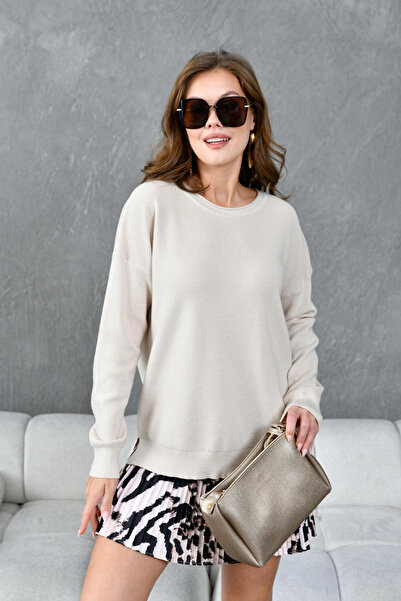 Park Karon Women's Crew Neck Slit Oversized Knitwear Sweater