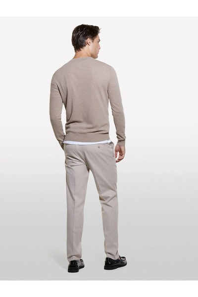 Sisley Cashmere Blend Crew Neck Sweater Men's Beige Sweater - 325A102Hs1B17