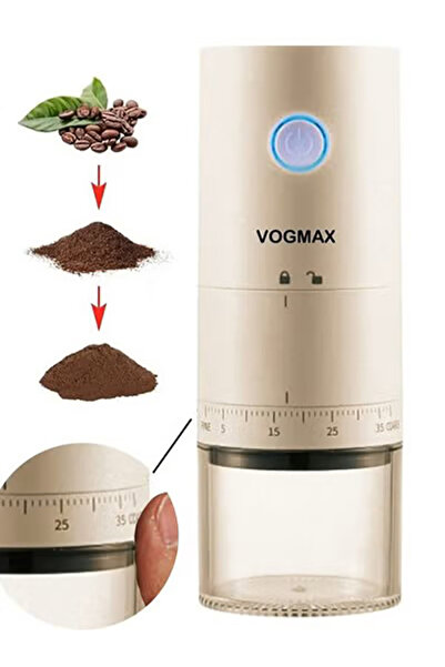 VOGMAX مطحنة قهوة كهربائية قابلة للتعديل مع إمكانية إعادة الشحن عبر USB وتشغيل سهل بالضغط على الزر مع فرشاة قابلة للإزالة