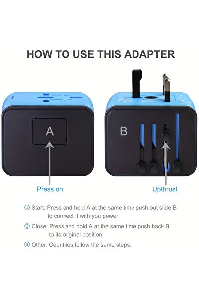 Generic Travel Adapter with Worldwide AC Plug & 3 USB-A/1 USB-C Fast Ports, Compatible Europe UK US AU Asia