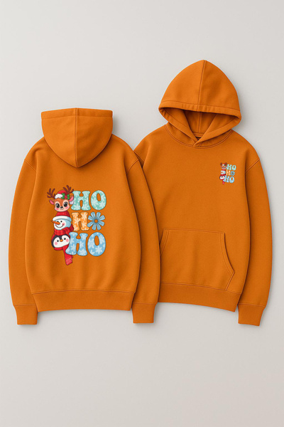 CLASSY.MODA Unisex με κουκούλα oversized με τύπωμα Φούτερ – Χριστουγεννιάτικο Χο Χο Χο Χιονάνθρωπος με ταράνδους