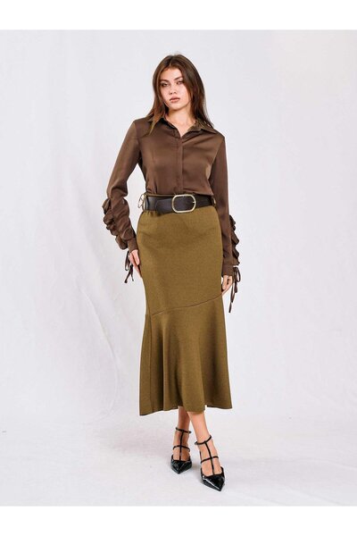 Coral Volanlı Kalem Etek 041119 Vizon