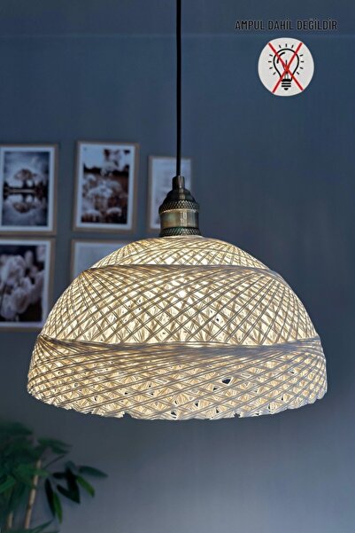 Bamyum Bohem Recycle İplik Jüt El Yapımı Beyaz İplik Eskitme Lale Başlık Tekl...