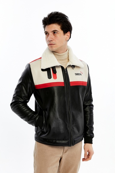 CHOS7N Palton pentru bărbați din piele cu fermoar în interior