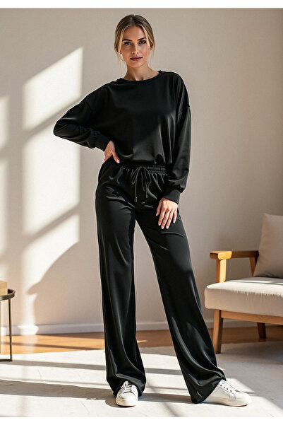 Figl Velvet tracksuit for women - Velvet set for women - black tracksuit M1100 size S/M