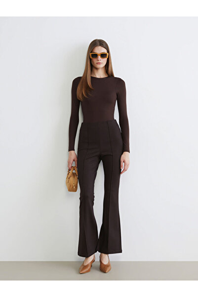 LC Waikiki Brown High Waist Flared Women's Pants