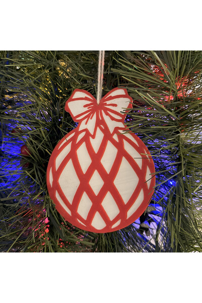 DECORADI Set of 6 Christmas tree ornaments, White/Red, diameter 9 cm, Christmas Gift, 3D Printed