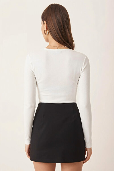 armonika Women's Ecru Front Snap Long Sleeve Body Blouse Arm-26K135015