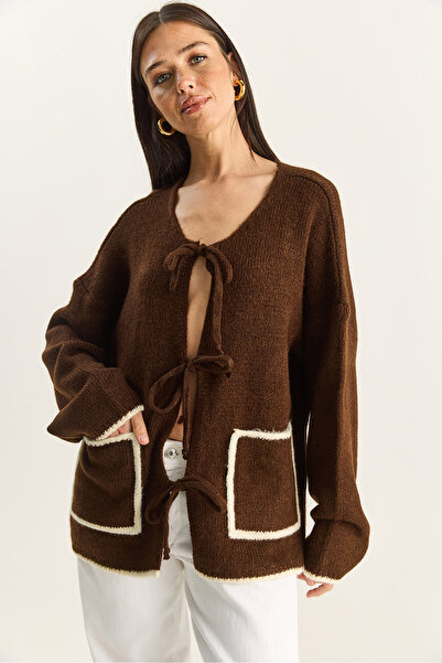 Bianco Lucci Women's Front Tie Pocket Detailed Knitwear Cardigan 60283827