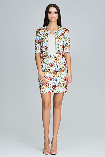 Figl Jacket and skirt set - mini skirt - women's short jacket - white with flowers M591 size XL