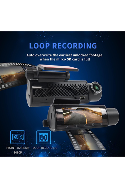 OEM Dual front and rear car camera with app, 4K HD WiFi, night vision, WDR, loop record, 170° wide angle