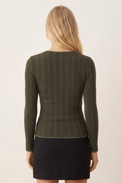 armonika Γυναικεία μπλούζα με μακρυμάνικο λαιμόκοψη σε χακί χρώμα ARM-26K001058