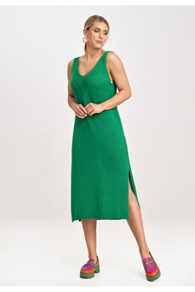 Figl Women's knitted set, green dress with bolero M997, universal size