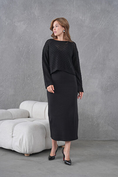 Park Karon Women's Boat Neck Knit Detail Blouse Dress Two-Piece Trko Set