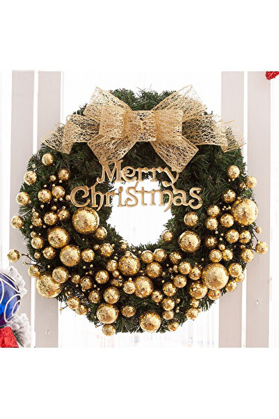 NO BRAND Christmas wreath decoration, wicker wreath door hanger, 30cm, gold