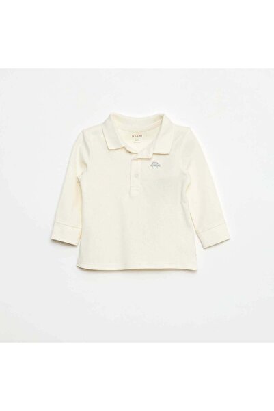 KİABİ Long-Sleeved Piqué Cotton Polo Shirt WHITE