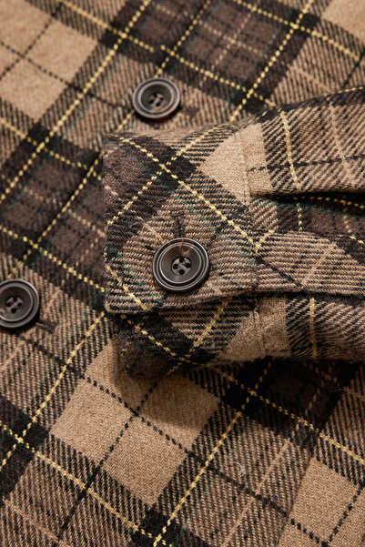 W Collection Beige Long Sleeve Plaid Wool Shirt