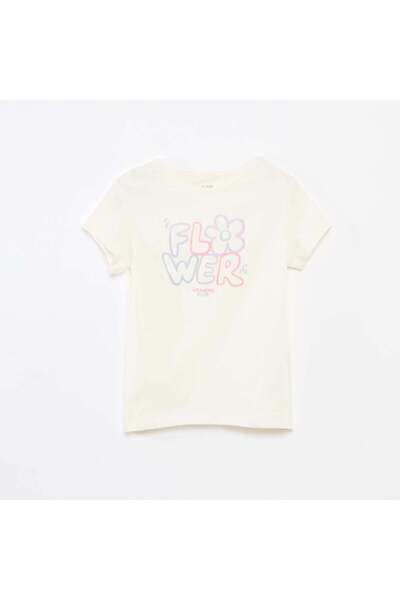 KİABİ تي شيرت مطبوع بأكمام قصيرة ورقبة دائرية باللون الأبيض