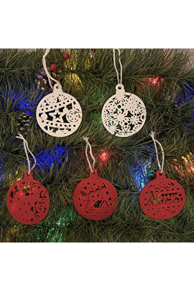 DECORADI Set of 5 Christmas tree ornaments, White/Red, diameter 9 cm, Christmas Gift, 3D Printed