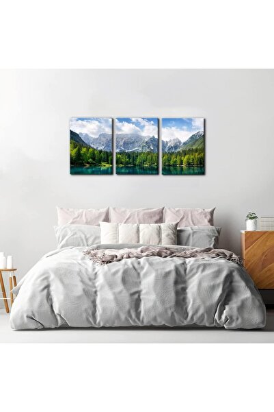 ALAYRA International 3-Piece Nature Scenery Wall Art Set (30x40 cm) – Turquoise Lake Forest Mountain Canvas Prints