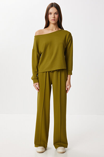 Lovelyİstanbul Open Shoulder Modal Top and Bottom Set Lby0027 Olive Green