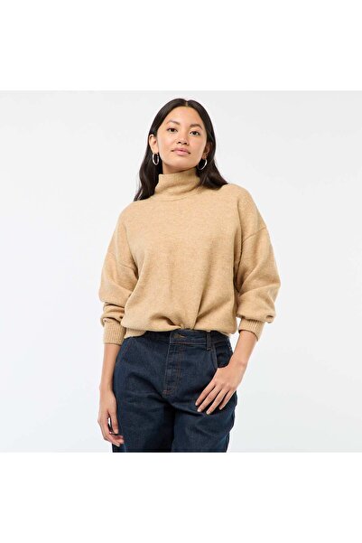 KİABİ Soft sweater with jeweled back slit BEIGE